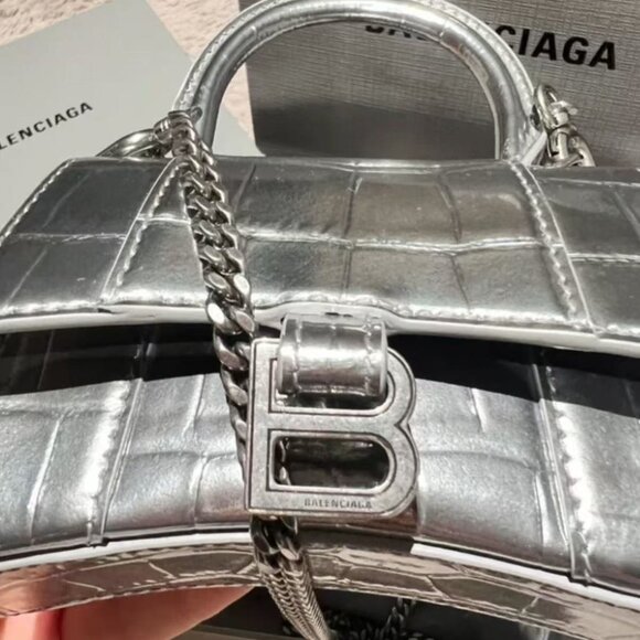 NWT Balenciaga Mini Hourglass Croc-Embossed Leather Top Handle Bag / Crossbody - Picture 5 of 6